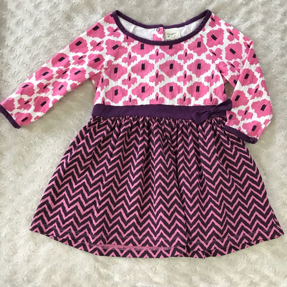 Origany Organic Cotton Dress Size 5Y Chevron Pink